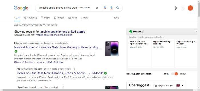 تصویری از جستجوی گوگل که نشان می دهد T-Mobile چگونه از داده های ساختار یافته برای صفحات محصولات SEO خود استفاده می کند.