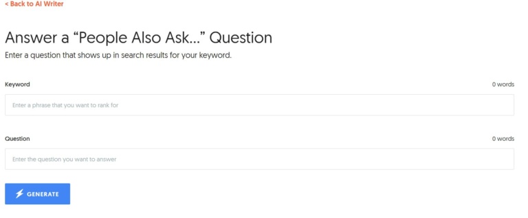نویسنده هوش مصنوعی Ubersuggest در حال پاسخ به یک سوال "مردم نیز می پرسند" از گوگل.